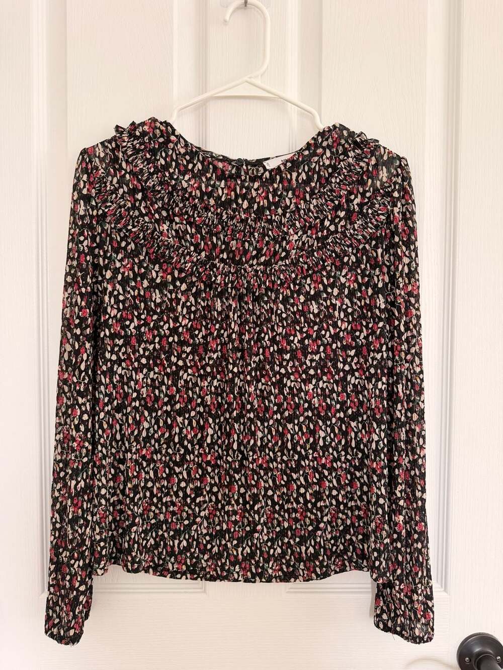 MNG Floral Pleated Long Sleeve Blouse Size S